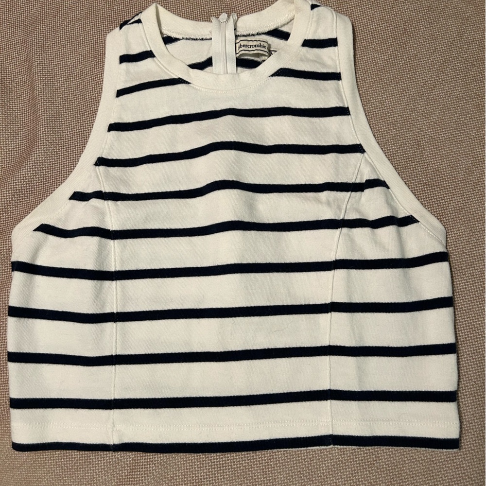 Abercrombie & Fitch Cropped Striped Tank Top Size Medium White Blue